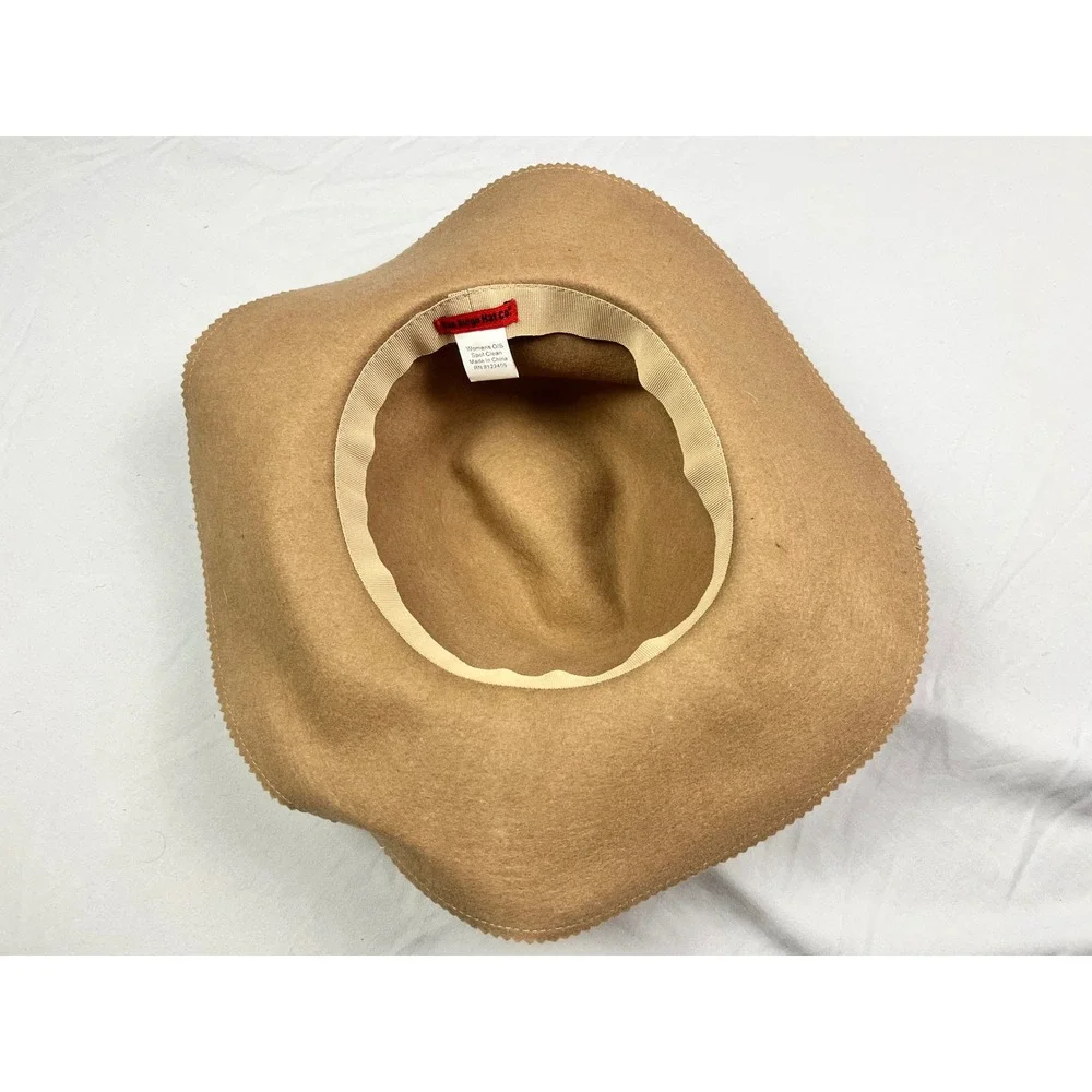 San Diego Hat Co Womens Felt Fedora Hat Camel Tan Scalloped Edge Wide Brim O/S